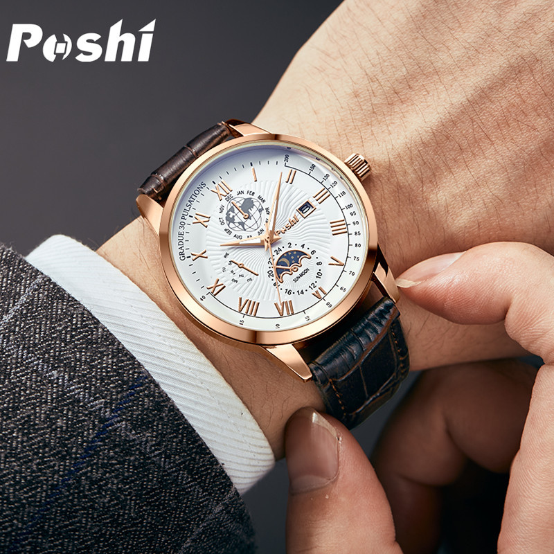Poshi916 nuevo reloj de cuarzo de los hombres falso de tres ojos impermeable calendario luminoso reloj de moda de negocios para hombres