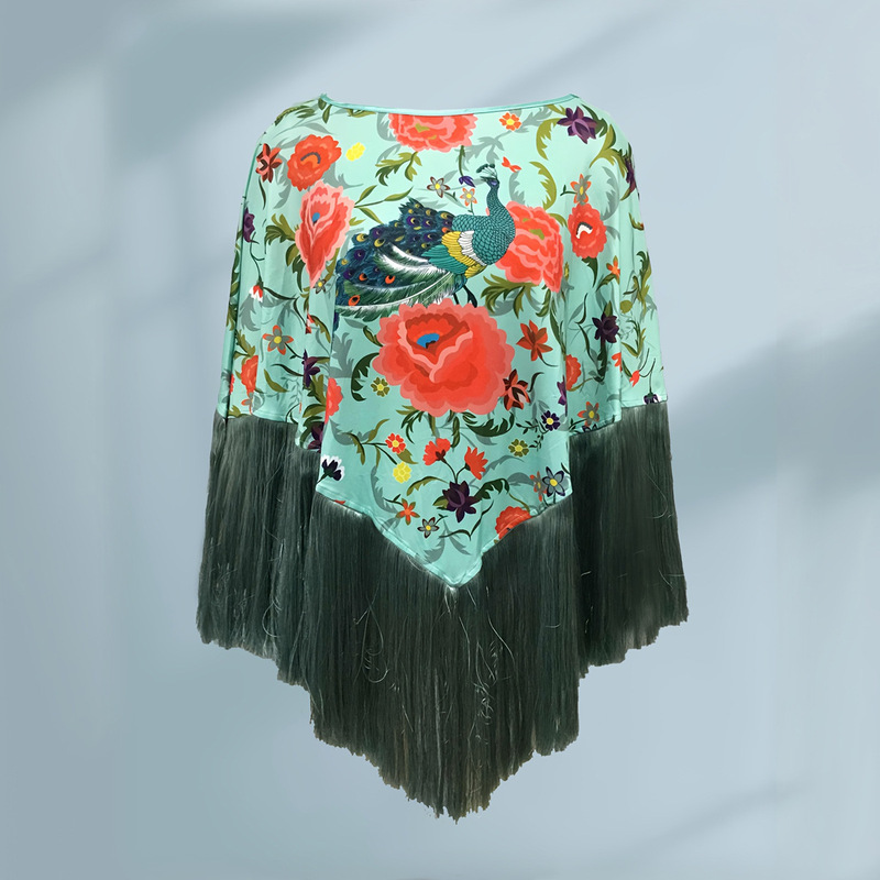 European and American Fashion Standard Size Women's Fashion Floral Patch 3/4 Sleeve Shirt