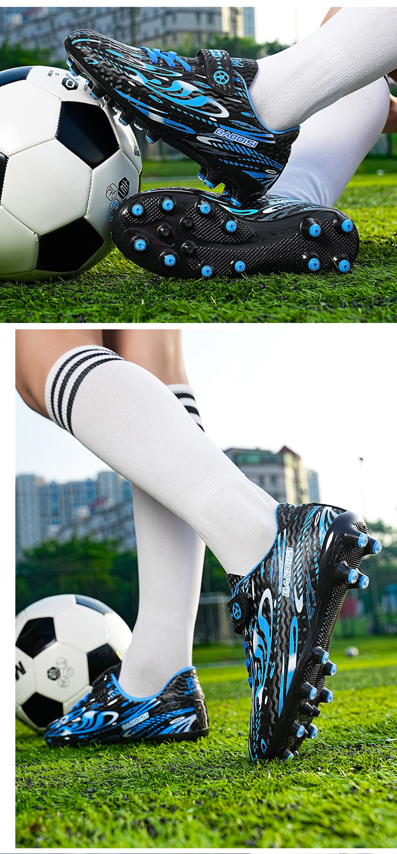 Calcio con nastro magico transfrontaliero per ragazzi e ragazze, scarpe per bambini, scarpe da calcio lunghe con chiodi professionali per studenti delle scuole elementari_voghion.com