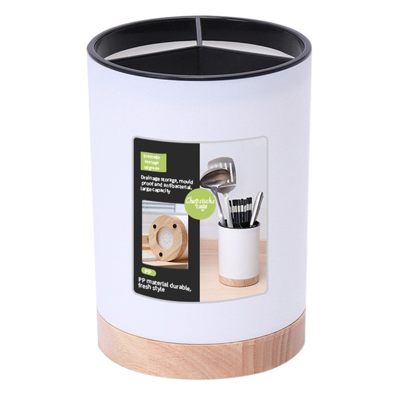 Soporte nórdico desmontable para palillos con base de roble, cubo multifuncional de drenaje para utensilios de cocina.