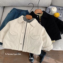 男童夹棉外套冬款2025秋冬装帅气保暖加厚儿童中小童上衣夹克黑色