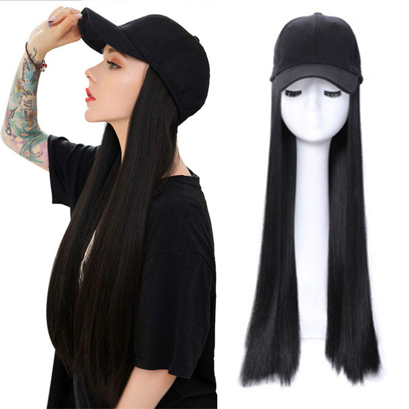 perucas para mulheres, seda de alta temperatura, cabelo longo e liso, chapéu bico de pato, perucas de moda integradas_voghion.com