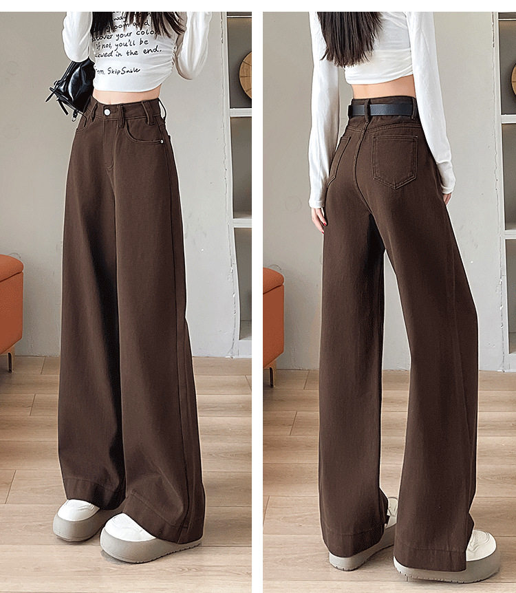 Quần jean nữ ống rộng lưng cao màu cà phê dáng suông — Cà phê mở rộng, quần crop cà phê, thói quen uống cà phê chi tiết 13