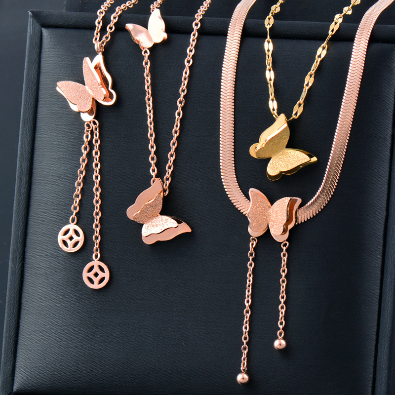 Simple Style Butterfly Titanium Steel Plating Pendant Necklace 1 Piece