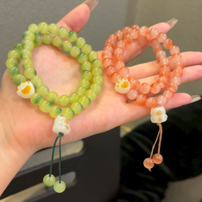 Cute Cat Paw Glass Double-Circle Bracelet for Students, Soft and Gentle to Wear Around the Finger, Sweet and Beautiful Couple and Best Friend Gift