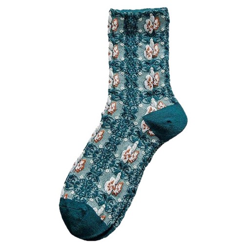 Retro three-dimensional relief socks for women in autumn and winter style mid-tube socks Korean style literary cute floral ladies stockings