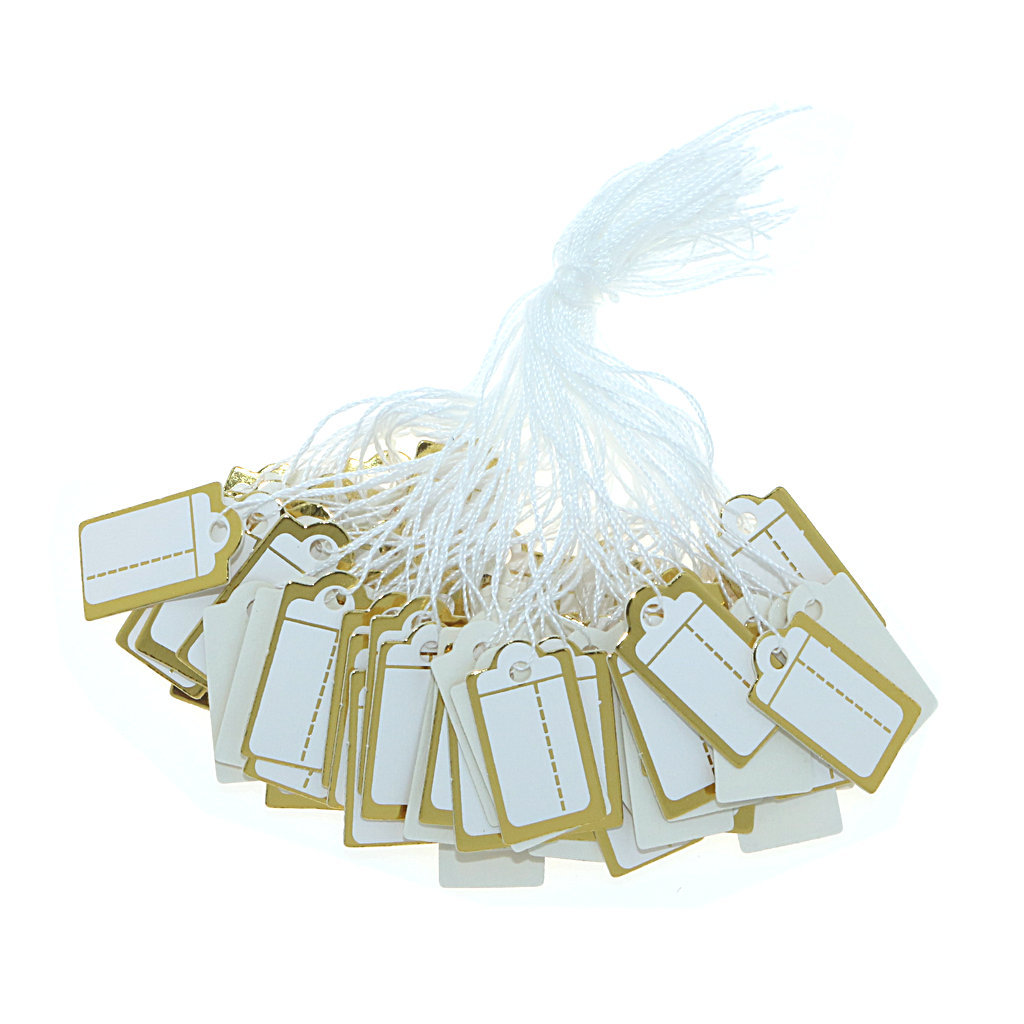 100pcs金色银色虚线首饰手写价格标签吊牌商品标识牌带可棉线