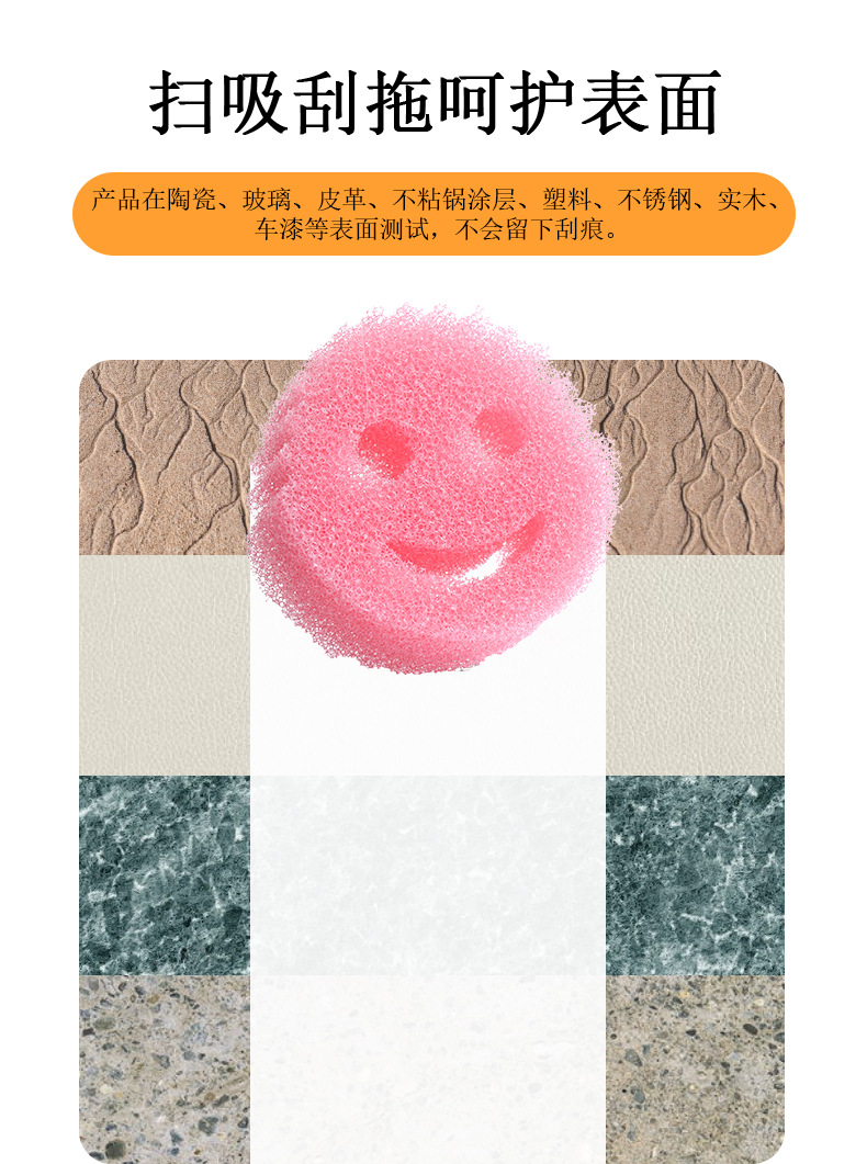 UANGLI Cute Smiley Face Sponge Cleaning Wipe Imitation loofah Sponge Wiping  Honeycomb Sponge Household Kitchen Cleaning dishwashing Cotton