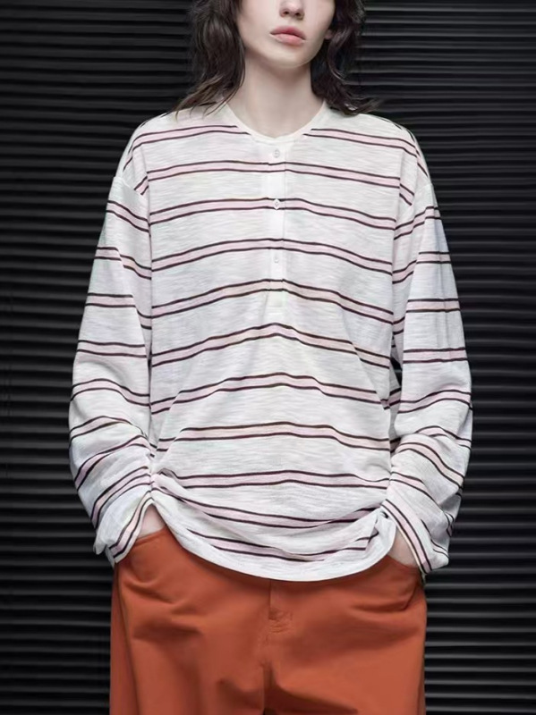 moment粉白条纹长袖针织t恤女2025早秋新款轻薄防晒百搭减龄时尚|undefined