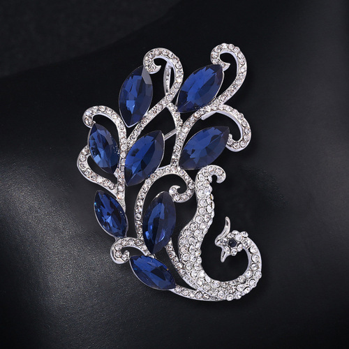 New Korean version of blue crystal phoenix brooch for women alloy diamond anti-exposure pin fashion corsage suit accessories