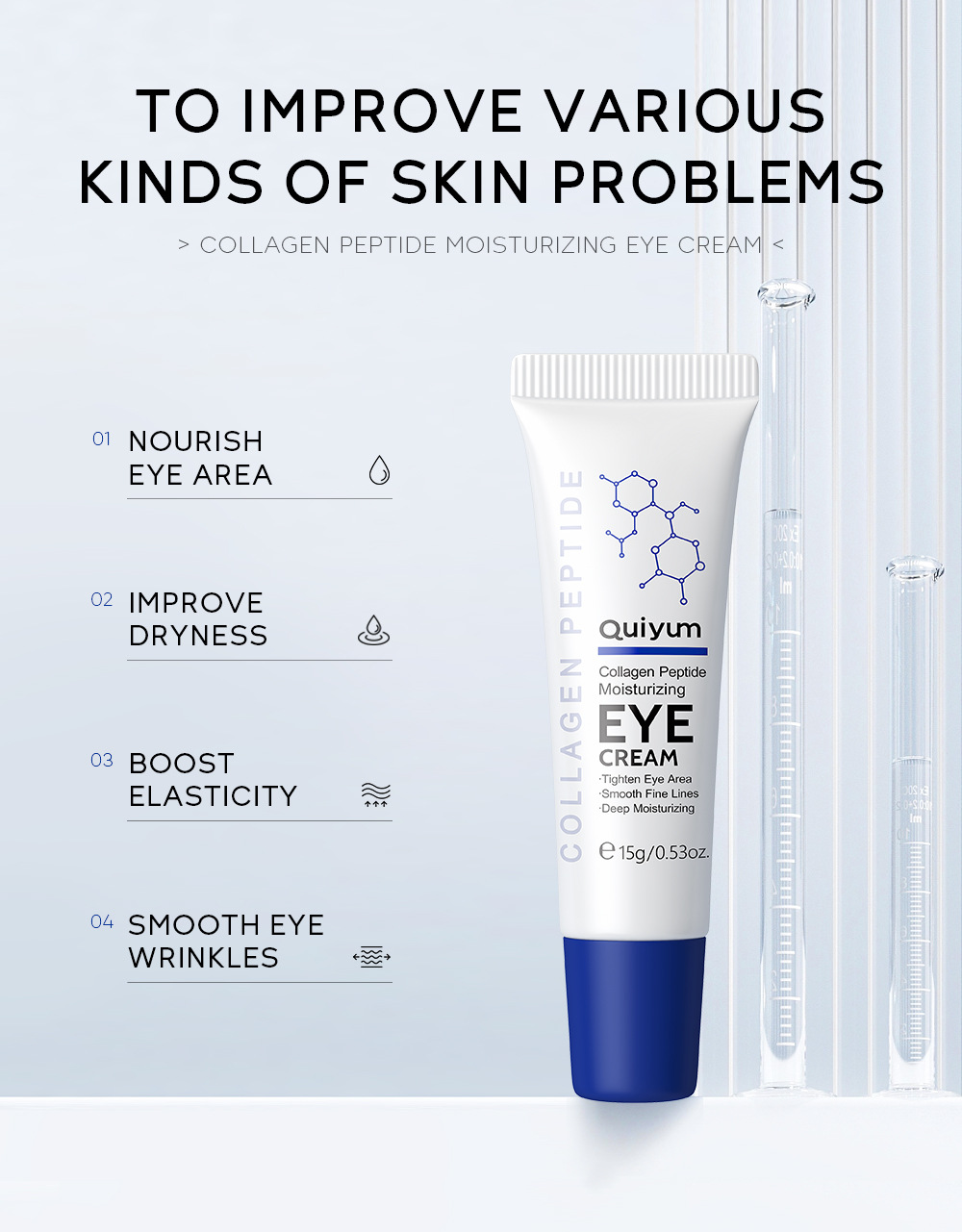 Cross-border QUIYUM Collagen Peptide Moisturizing Eye Cream 15g Hydrating, Moisturizing and brightening skin tone manufacturer's wholesale in stock undefined