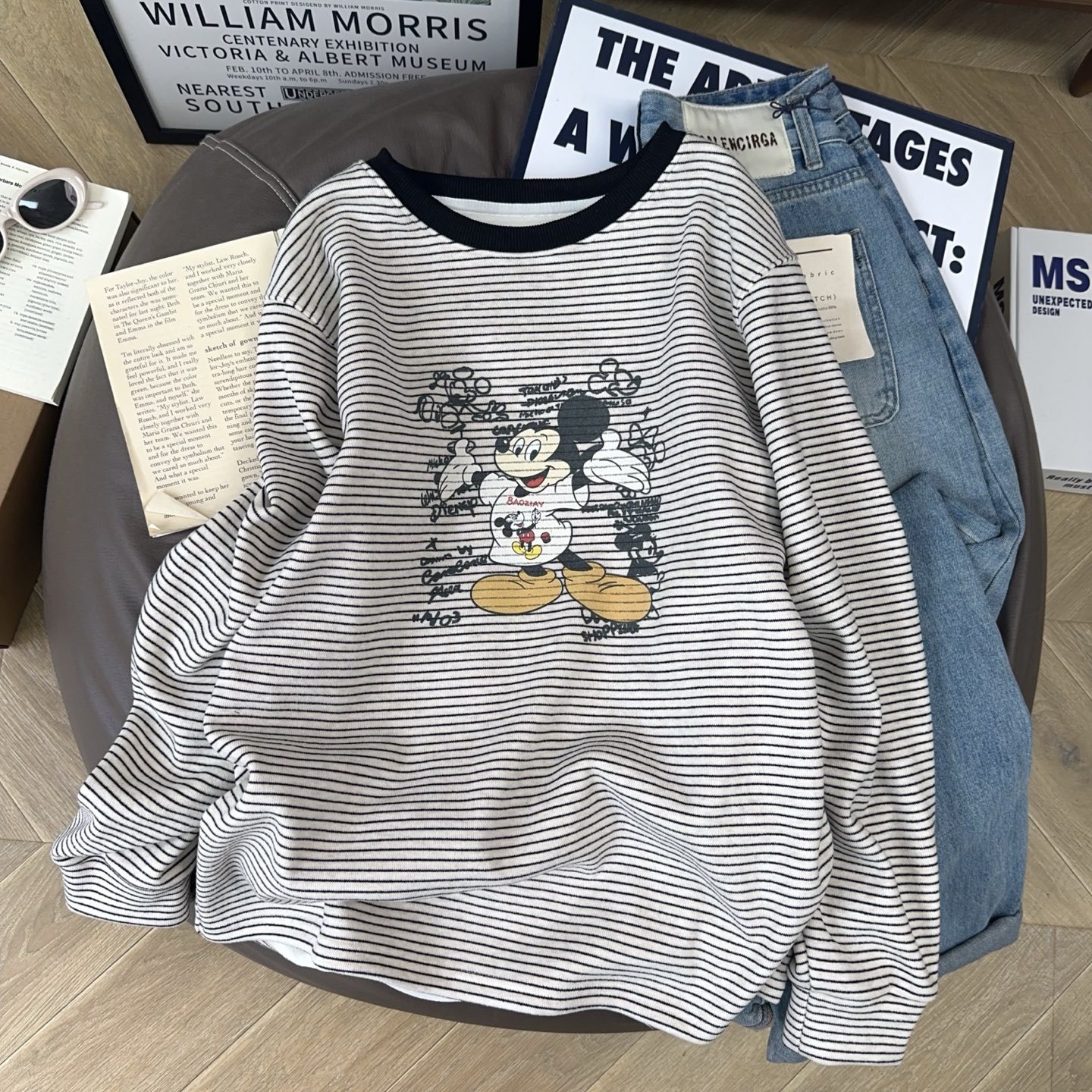 自制！加绒厚实保暖中长款卡通印花卫衣女秋冬韩版长袖T恤内搭