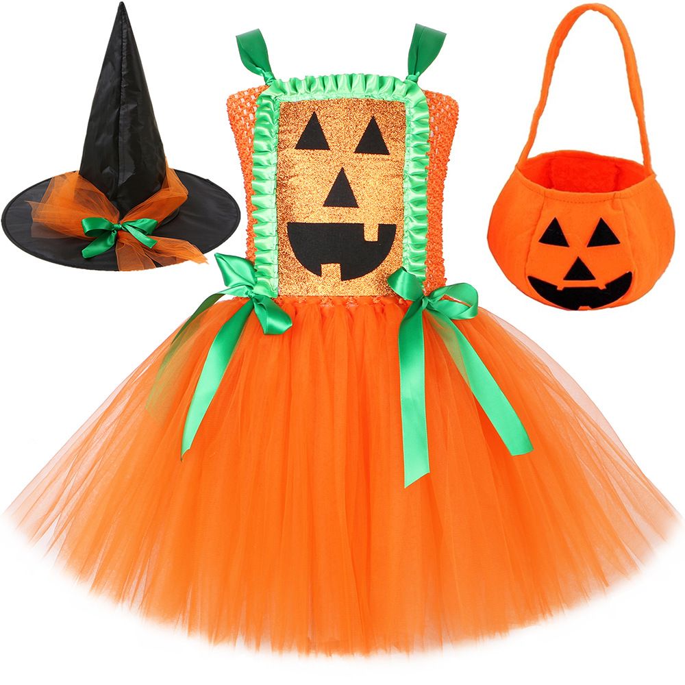 Costume da zucca per bambini, arancione, divertente, in tulle a rete, per bambine, per travestimenti COSPLAY_voghion.com