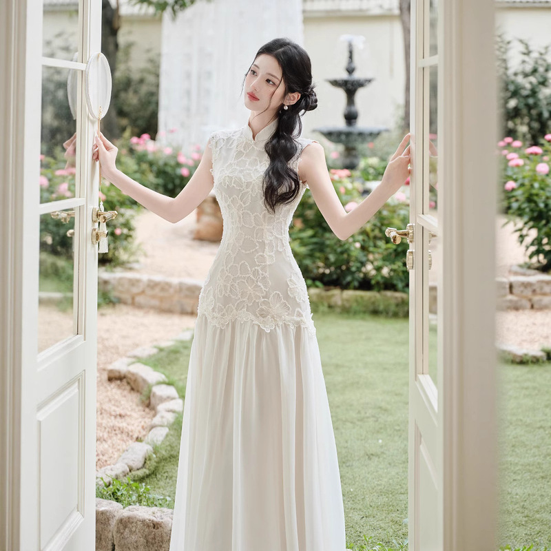 Fairy Skirt with Super Fairy Elegant 2025 New Improved Cheongsam Skirt Lace Skirt White Dress Women's Summer New Chinoiserie Fairy Skirt with Super Fairy Elegant 2025 New Improved Cheongsam Skirt Lace Skirt White Dress Women's Summer New Chinoiserie