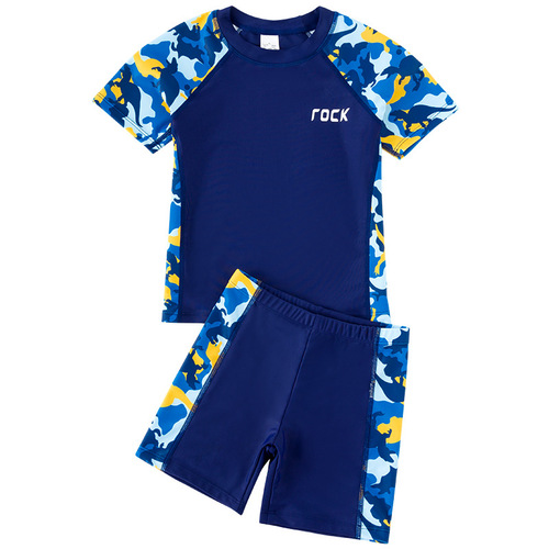Children's swimwear for boys, middle-sized and older children, new youth-style camouflage split student swimwear