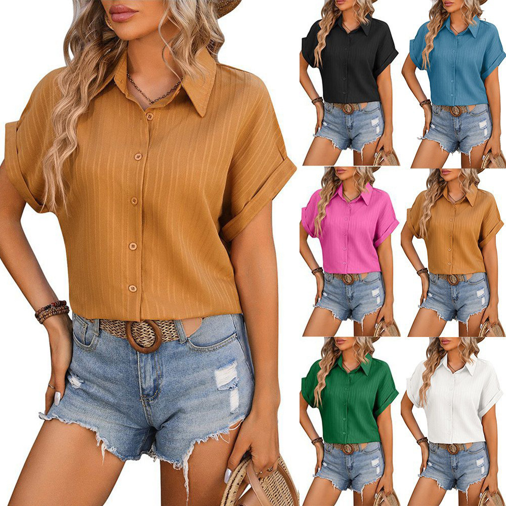 2024 Spring and Summer New Cross-Border European and American Clothing Amazon Women's Off-Shoulder Loose Short-Sleeved Casual Shirt for Women
