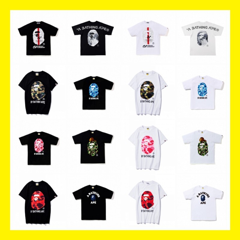 Foreign Trade Cross-Border Wholesale Japanese Style Trendy Brand Camouflage Shark Tiger Head Ape Color Matching Luminous Short-Sleeved Couple Loose T-Shirt