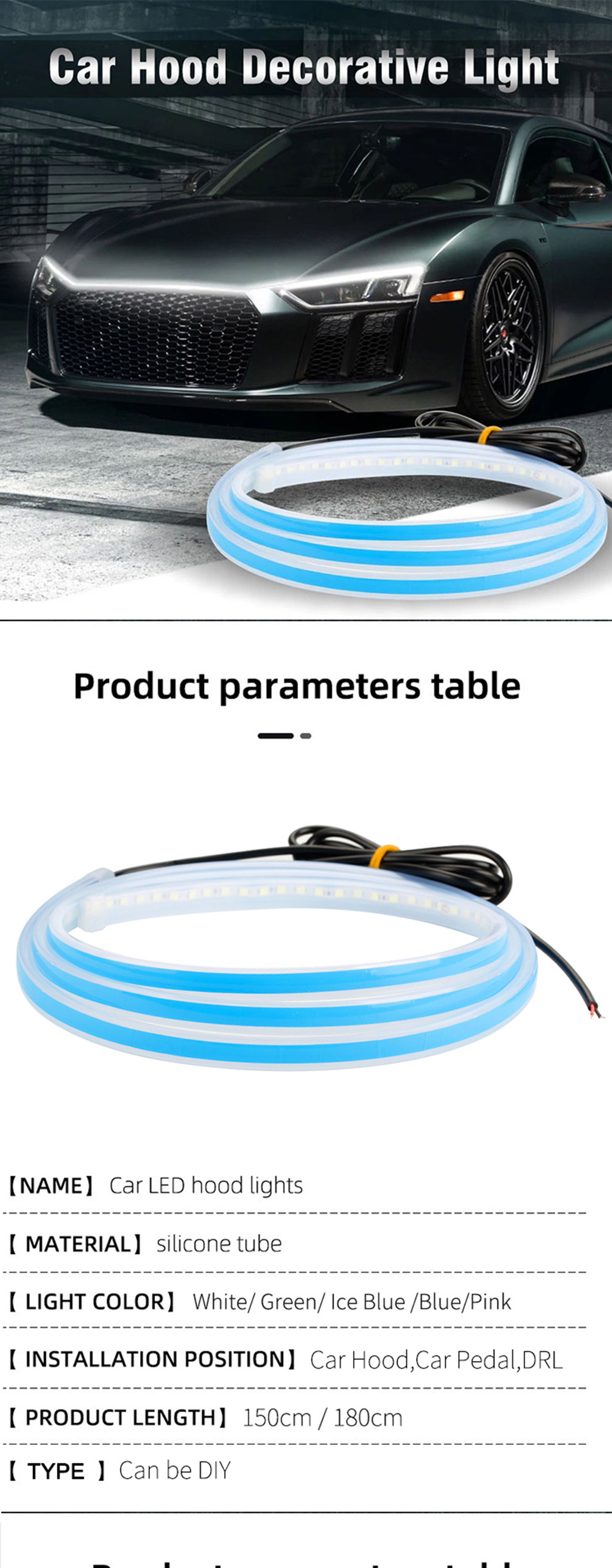 Hot-selling modified through daytime running light cover lamp led car super bright light guide strip magic color Machine cover atmosphere lamp