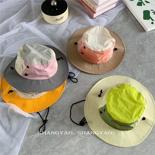 Parent-Child Hat with Instagram Style, Korean Fashion, Outdoor Children Summer Hat for Boys and Girls, Striped Fisherman Hat for Camping with Windproof and Quick-Drying Features