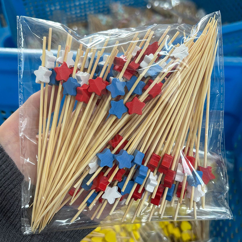 Nuevo producto decoración palo de bambú 100 piezas/paquete de fruta de dibujos animados lindo palo de bambú palo de hamburguesa palo de cóctel palo de bocadillo Amazon