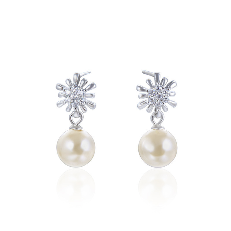Jiaojiao amor japonés y coreano dulce personalidad pendientes de perlas S925 plata esterlina zircon flores pendientes de joyería de plata de moda