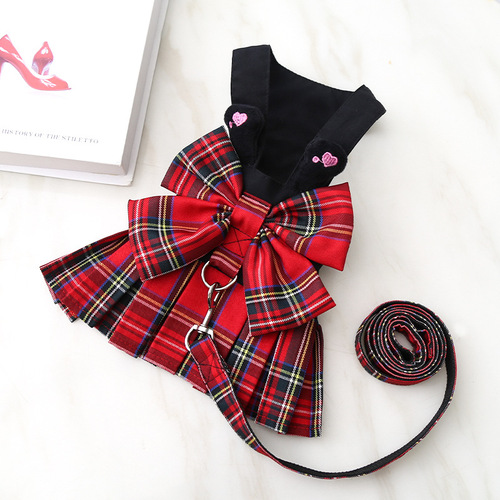 Dog dress cat JK style chest harness leash pet supplies Teacup Pomeranian walking fashion clothes