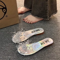 透明包頭半拖鞋女夏外穿2024新款時尚舒適百搭一字帶休閒平底拖鞋