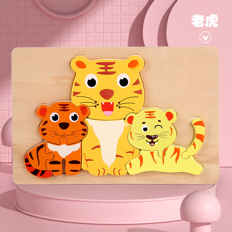 Nuevos ocho rompecabezas de animales de dibujos animados de madera para niños