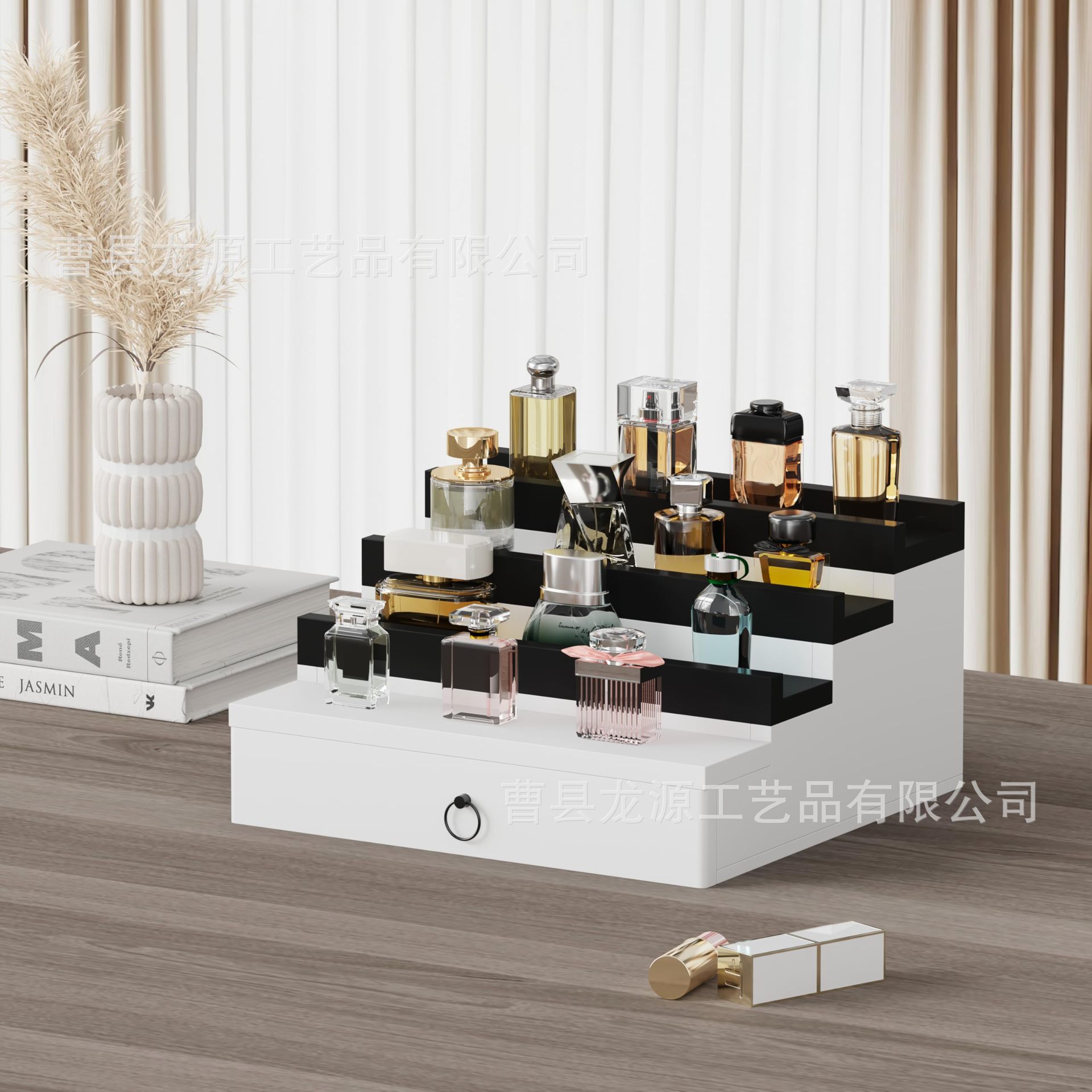 Wooden Perfume Storage Box Multi-Layer Cologne Cosmetics Skin Care Products Watch with Drawer Necklace Jewelry Box