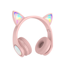 私模新款發光貓耳機卡通頭戴式藍牙耳機少女兒童馬卡龍無線耳機