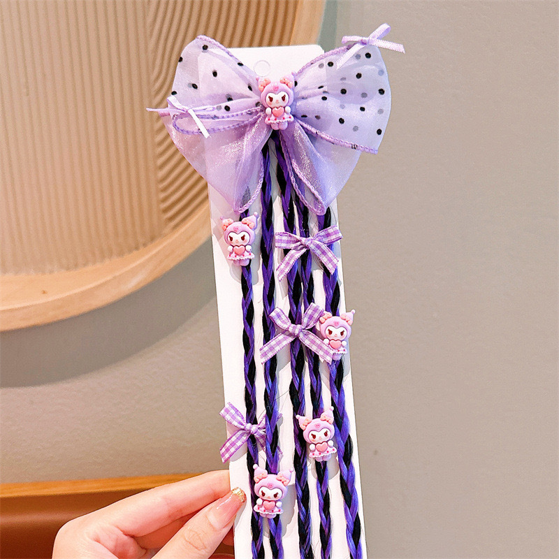 Niños peluca púrpura trenzas Sanli Kuro alta cola de caballo arroz cuerda de cabeza de cabello adorable niñas correa de pelo