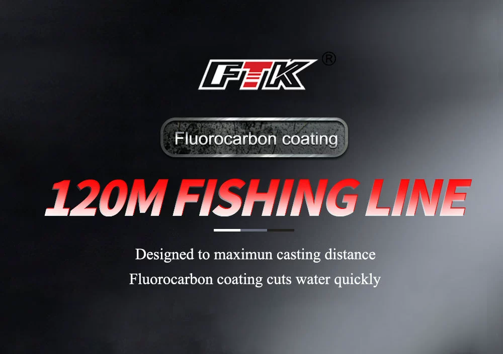 Carrete de línea de pesca de 120m con revestimiento de fluorocarbono