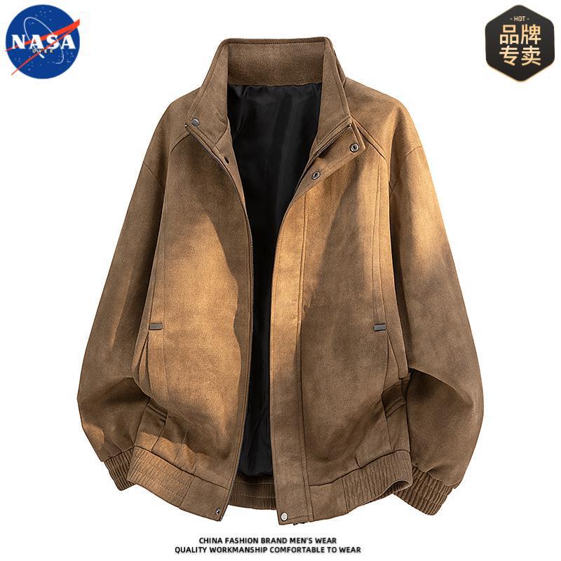 Nasa Brand High-Quality Suede Stand-Collar Jacket for Men, Spring and Autumn Season, Stylish and Cool Loose Casual Outerwear