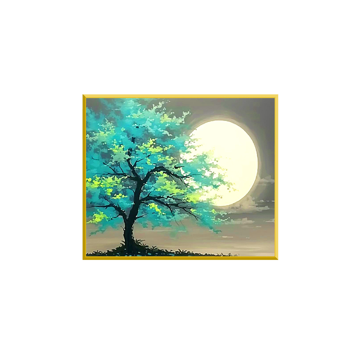 Mona Lisa real bordado de cruz nuevo árbol de luna llena moderna fantástica decoración de plantas pinturas colgantes bordadas a mano image 5