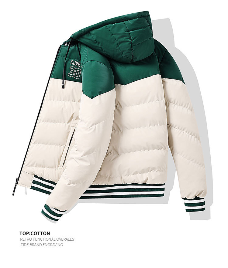 Gepolsterte Herrenjacke mit Stickerei in Kontrastfarben, abnehmbarer, lockerer Mütze, beidseitig tragbar, dick gefüttert, mit Kapuze_voghion.com