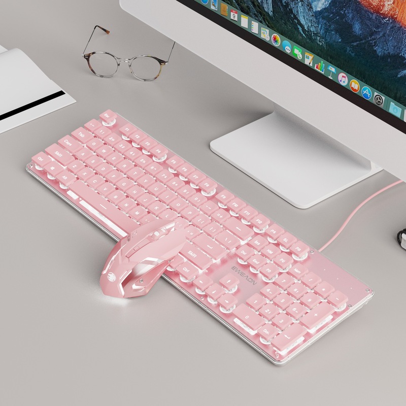 X7 サイレントキーボードガールズオフィスピンク高価値ワイヤレスコンピュータメカニカルフィールマウスセット|undefined