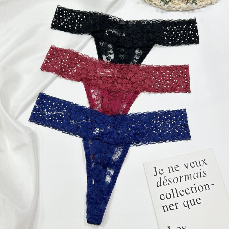 Temu ヨーロッパとアメリカのクロスボーダーフレンチロマンチックなレース刺繍 Tバック中空シースルーデザイン高級女性下着|undefined