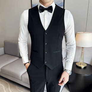New Men's Suit Vest Suit Business Formal Wear Korean Style Vest Trousers Slim Fit Groomsmen Group Graduation Dress