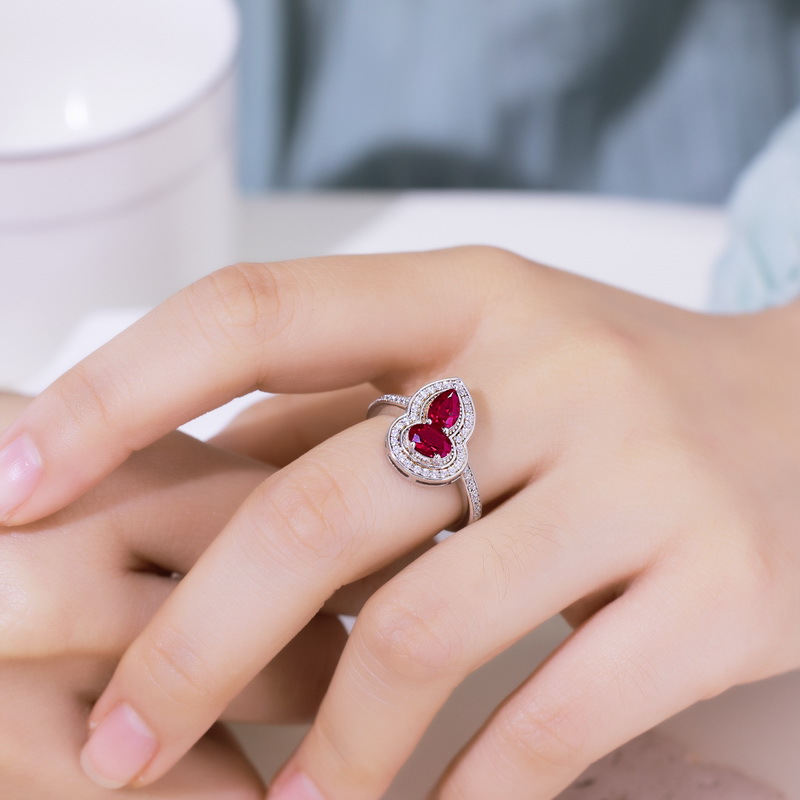 Especial transfronterizo para el cultivo de calabazas anillo del tesoro rojo femenino S925 incrustaciones de plata para cultivar el anillo de dedo de comida del tesoro de color anillo de moda europea y americana