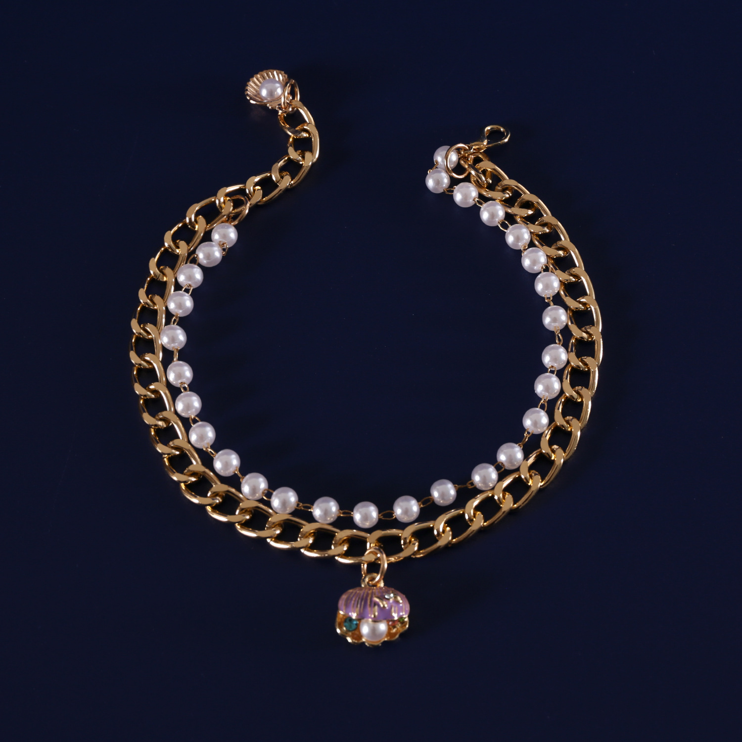 Collar de la serie del océano de la concha de la perla de la mascota, cadena de diamantes de la perla, gato, perro, princesa, collar de concha de color