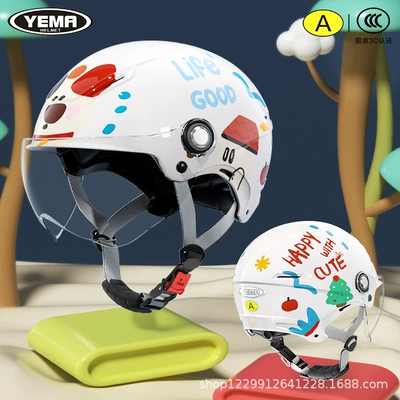 Mustang Kidsren's Helmet Summer Sun | Motosiklet kaskı (dəbilqə) - summer-style-creamy-white-adorable-dog-transparent-short-lens