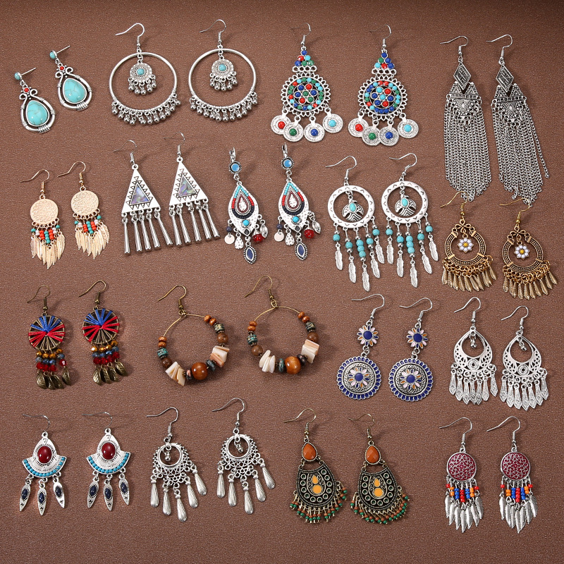 Retro ethnic style all-match earrings women's elegant bohemian holiday tassel earrings European and American long personalized earrings