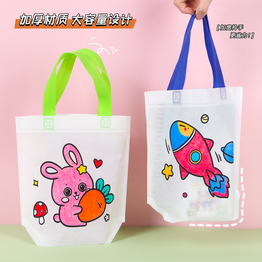 Bolso de graffiti de pintura de bricolaje hecho a mano para niños, regalo de estudiante personalizado, dibujo de tela no tejida de dibujos animados, bolso de tela portátil para colorear