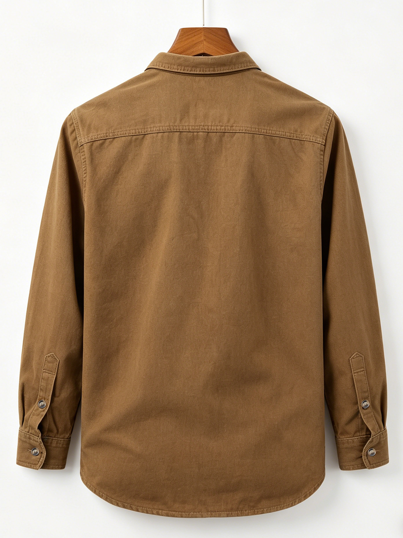 ​​Men's Casual Brown Denim Shirt, Stretch Comfort Vintage Style Long Sleeve Shirt With Multiple Pockets For Daily Wear​​_viptrois.com