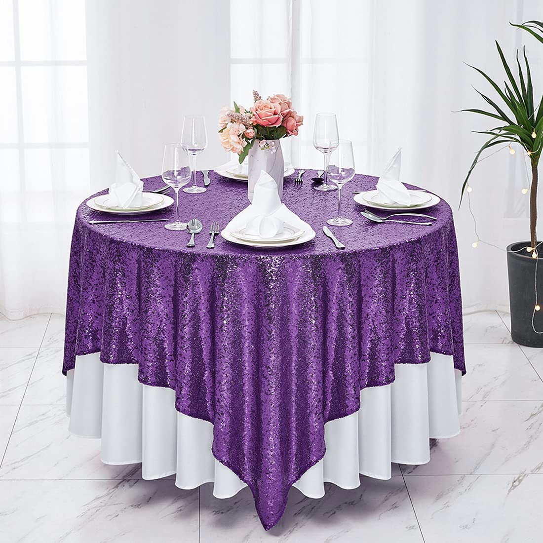 European and American style hotel wedding banquet decoration table runner round solid color white tablecloth fabric sequined tablecloth factory batch