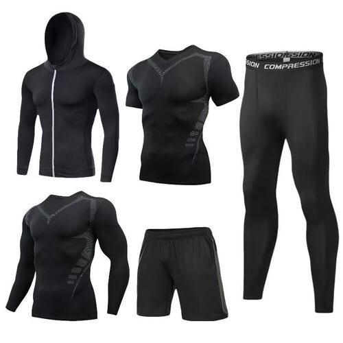 Men's cross-border sports suit, high-elasticity sportswear, running football training, fitness suit, quick-drying breathable tights