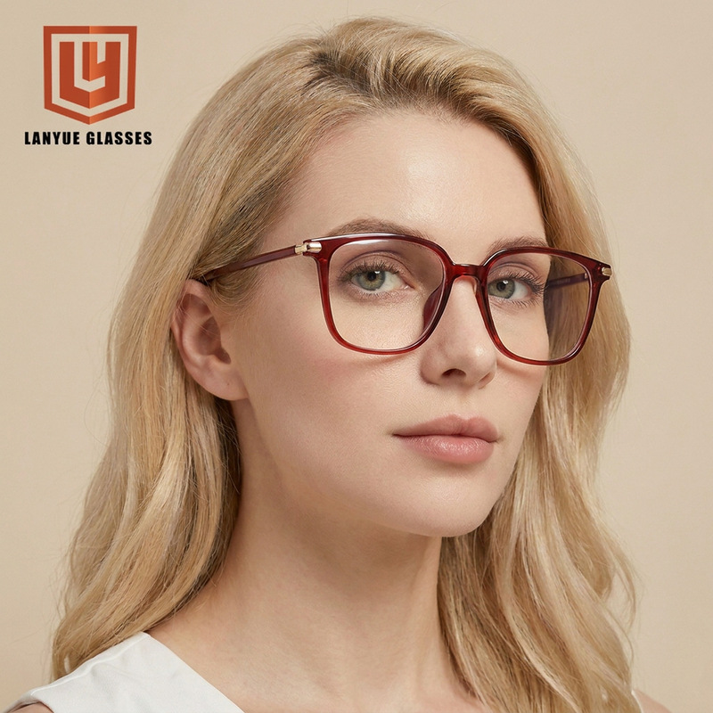 Factory wholesale fashion square large-frame anti-blue light glasses for men, ultra-light, simple, high-end, face-slimming TR90 glasses for women