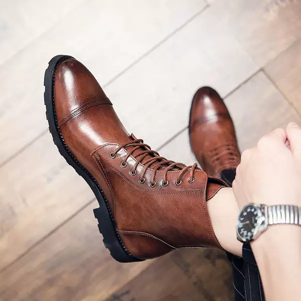 Cross-Border British Fashion Men's Casual High-Top Leather Shoes, Brogue Martin Boots, Stylist Pointed-Toe Business Ankle Boots