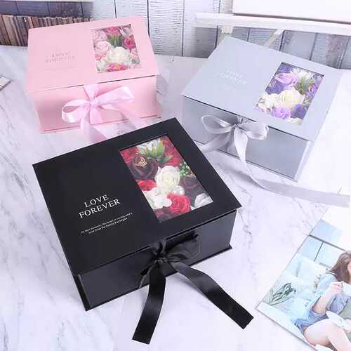 Wholesale Qixi Valentine's Day Soap Flower Box Transparent Semi-Open Window Book Shaped Box Birthday Festival Gift Box