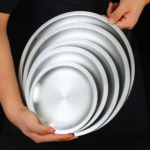 Korean 304 stainless steel round plate hot pot dish beef plate barbecue plate golden tray dinner plate barbecue plate tableware